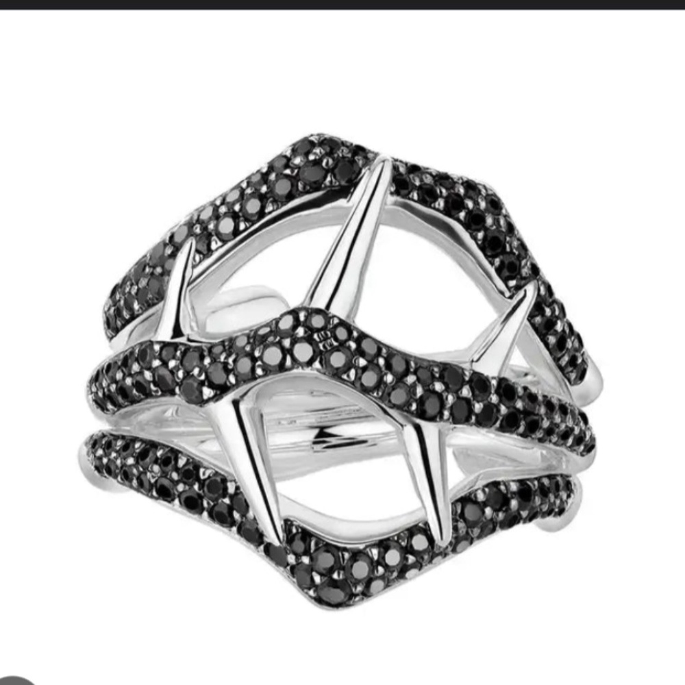 Shaun Leane Blackthorn Black Spinel & Sterling Silver Triple Ring - Size 9 (S)